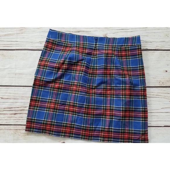 J Crew Wool Blend Blue Red Plaid Mini Skirt - Picture 2 of 7